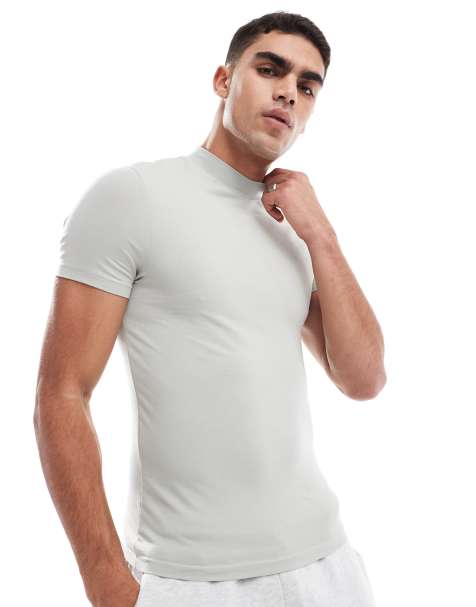 High neck t shirt mens on sale