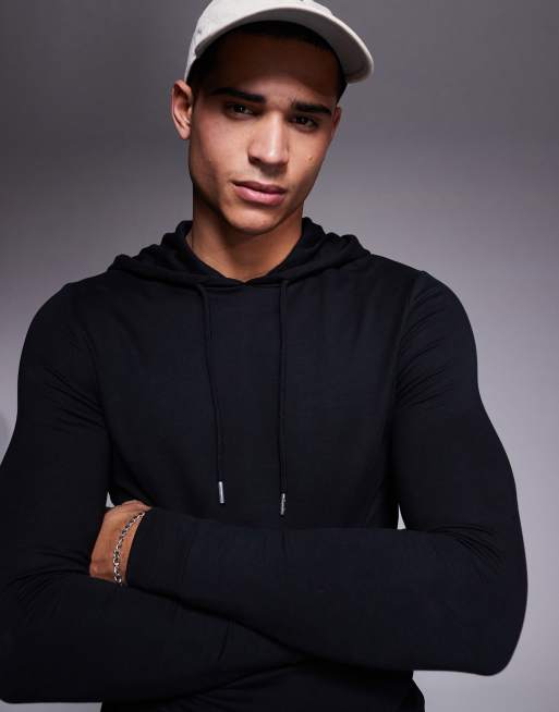 ASOS DESIGN essential muscle fit hoodie in black