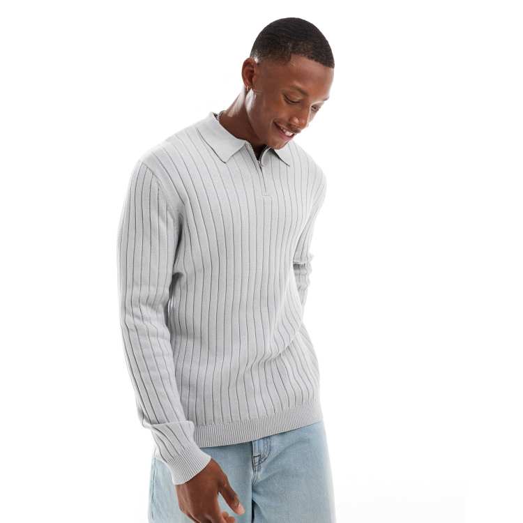 ASOS DESIGN essential muscle fit knitted rib 1/2 zip polo jumper 