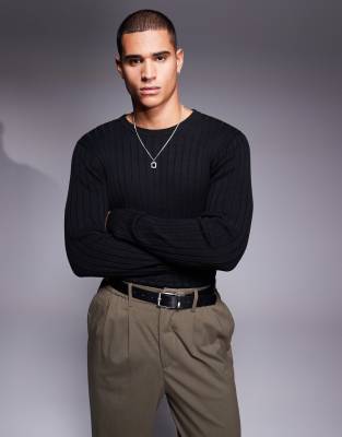 ASOS DESIGN ASOS DESIGN essential muscle fit knitted rib jumper in black