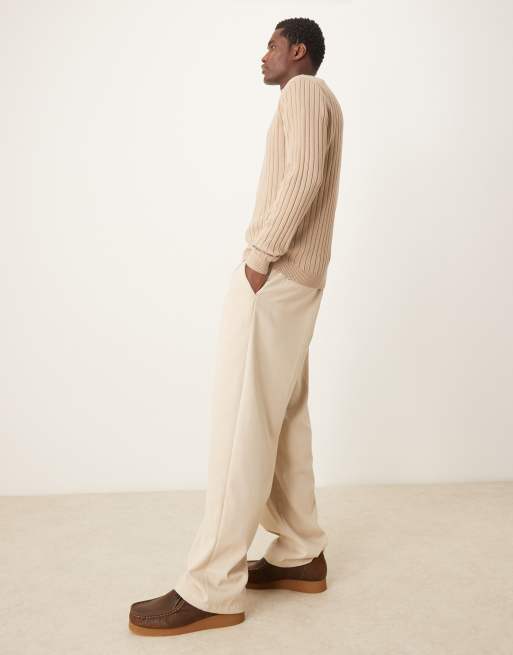 ASOS DESIGN essential muscle fit knitted rib quarter zip sweater in taupe, 4 of 4