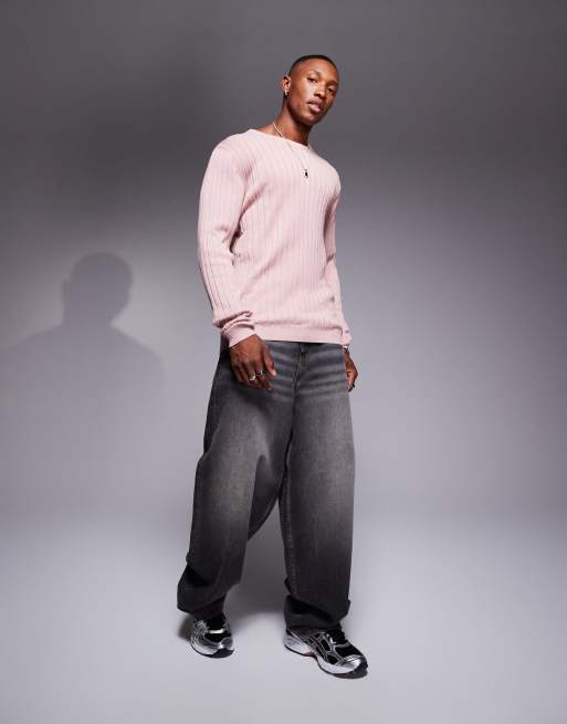 ASOS DESIGN essential muscle fit knitted rib sweater in pink ASOS