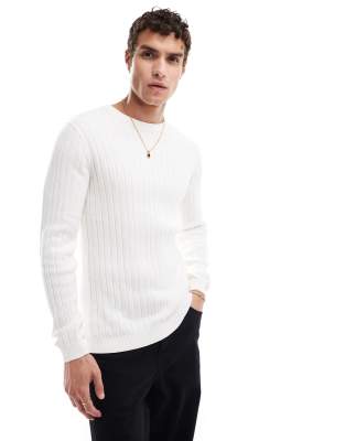 Asos Design Essential Muscle Fit Knitted Rib Sweater In White