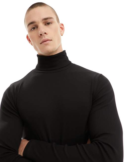  ASOS DESIGN essential muscle fit long sleeve high neck rib t-shirt in navy