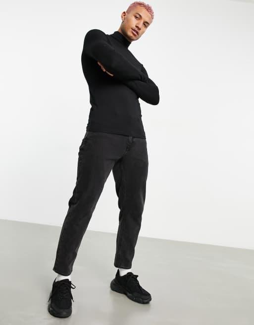 ASOS DESIGN essential muscle fit long sleeve high neck T-shirt in black, 4 of 4