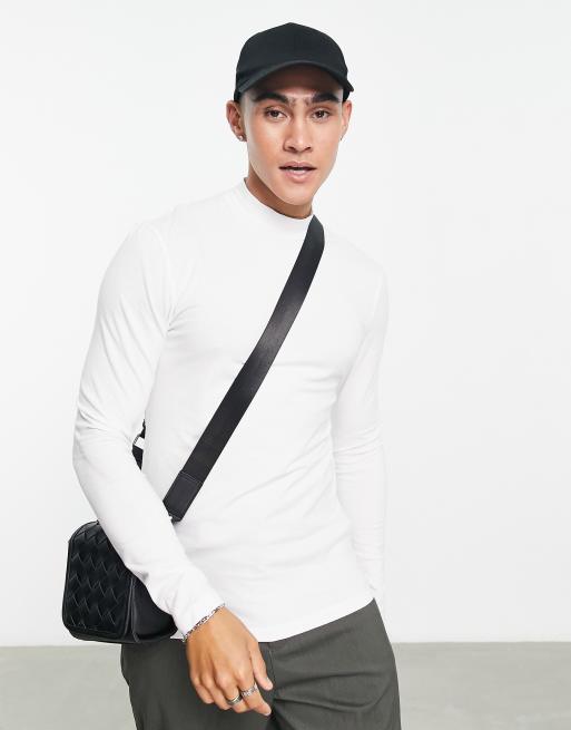 ASOS DESIGN essential muscle fit long sleeve high neck T-shirt in white, 4 of 4