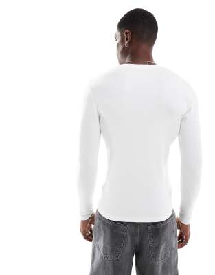 Asos Design Essential Muscle Fit Long Sleeve Ribbed T-shirt In White