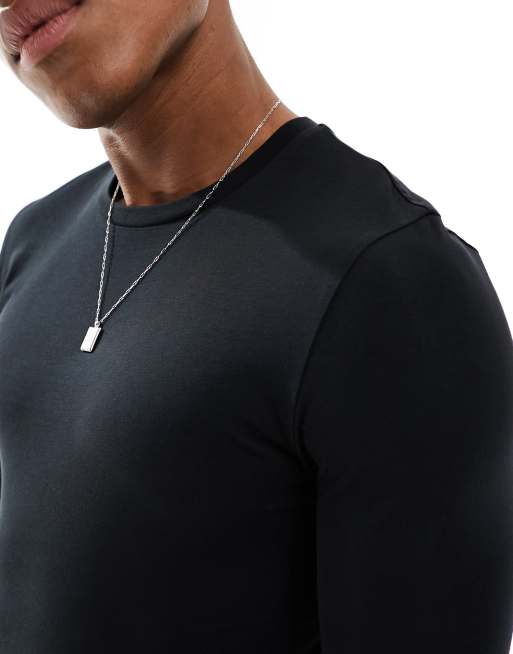 ASOS DESIGN essential muscle fit long sleeve t-shirt in black , 3 of 4