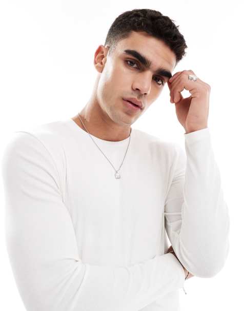 ASOS DESIGN essential muscle fit long sleeve t-shirt in cream rib - view 1