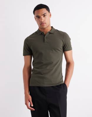 Asos Design Essential Muscle Fit Pique Polo In Green