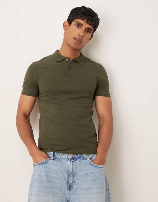 ASOS DESIGN essential muscle fit pique polo in dark green  