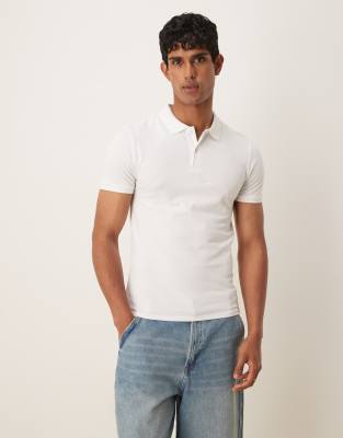 ASOS DESIGN essential muscle fit pique polo in stone - view 1