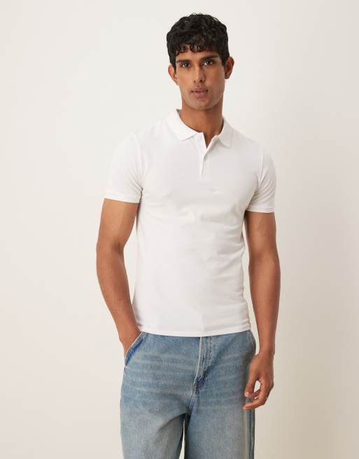 ASOS DESIGN essential muscle fit pique polo in stone  