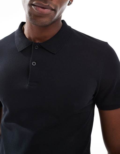 ASOS DESIGN essential muscle fit pique polo in black