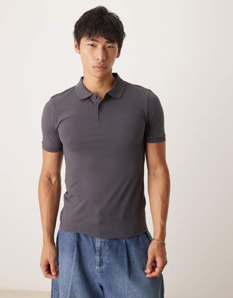 ASOS DESIGN essential muscle fit polo in charcoal pique - view 1