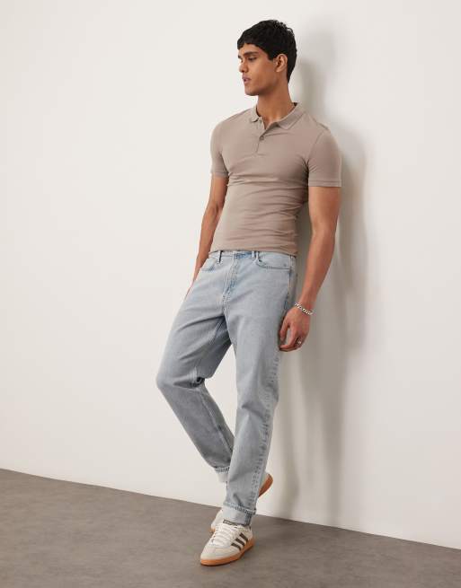 ASOS DESIGN muscle fit polo in stone