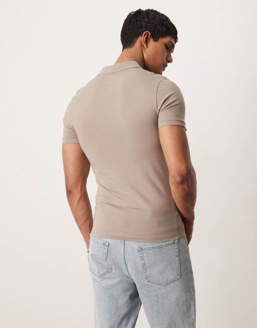 ASOS DESIGN muscle fit polo in stone