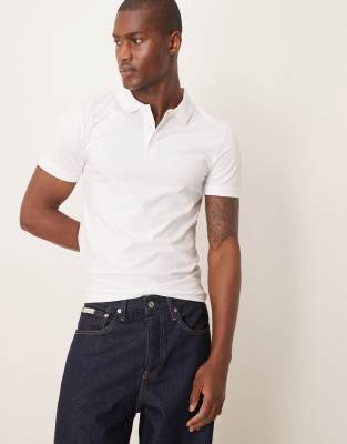 ASOS DESIGN essential muscle fit polo shirt in white - view 1