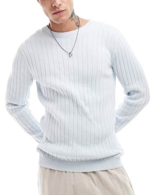 essential muscle fit rib knit sweater in light blue