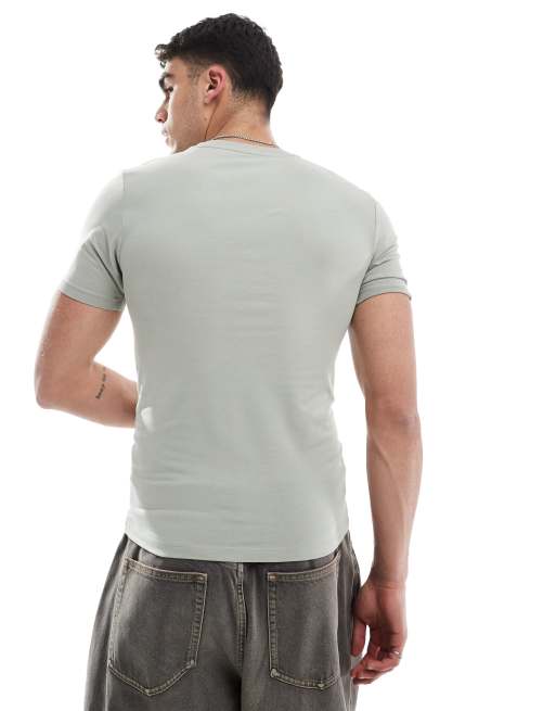 ASOS DESIGN essential muscle fit rib knit t-shirt in khaki green