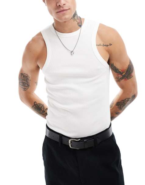 ASOS DESIGN essential muscle fit rib racer vest in white - view 1