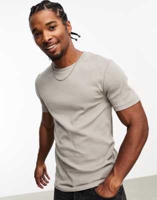 ASOS DESIGN ASOS DESIGN essential muscle fit rib t-shirt in beige-Brown