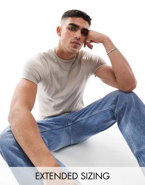 ASOS DESIGN essential muscle fit rib t-shirt in beige - view 1