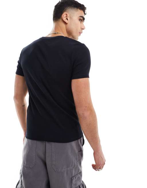 ASOS DESIGN essential muscle fit rib t-shirt in black