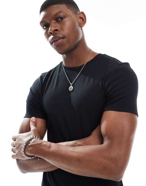 ASOS DESIGN essential muscle fit rib t-shirt in black - view 1