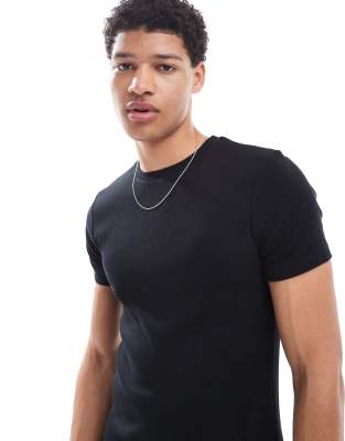 ASOS DESIGN essential muscle fit rib t-shirt in black