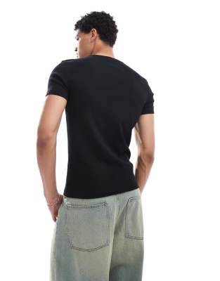 ASOS DESIGN essential muscle fit rib t-shirt in black