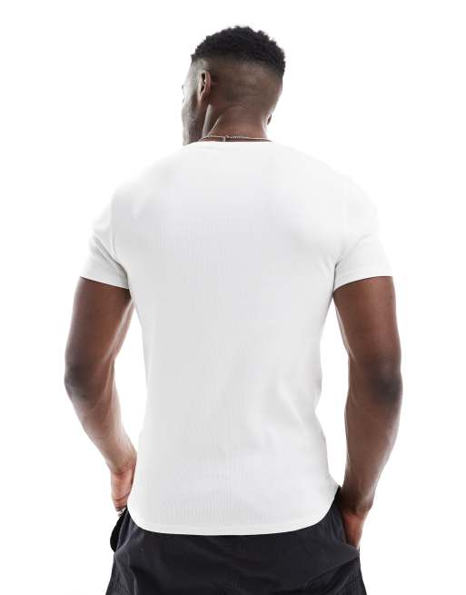 ASOS DESIGN essential muscle fit rib t-shirt in cream