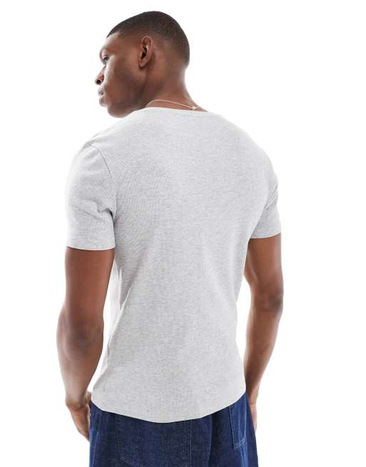 ASOS DESIGN essential muscle fit rib t-shirt in gray heather