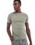 [ASOS DESIGN] ASOS DESIGN essential muscle fit rib t-shirt in green XL Vetiver