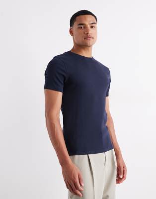 Asos Design Essential Muscle Fit Rib T-shirt In Blue