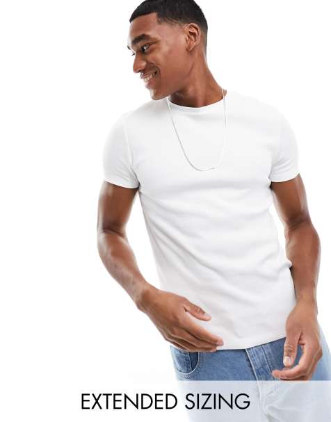 ASOS DESIGN essential muscle fit rib t-shirt in white - view 1