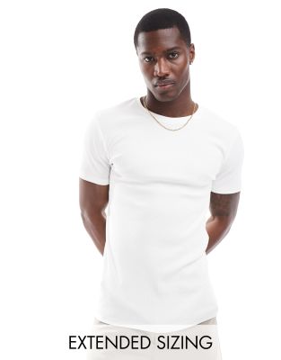 ASOS DESIGN essential muscle fit rib t-shirt in white | ASOS