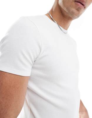 Asos Design Essential Muscle Fit Rib T-shirt In White