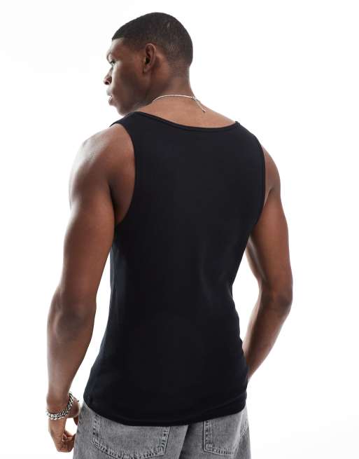 ASOS DESIGN essential muscle fit rib vest in black 