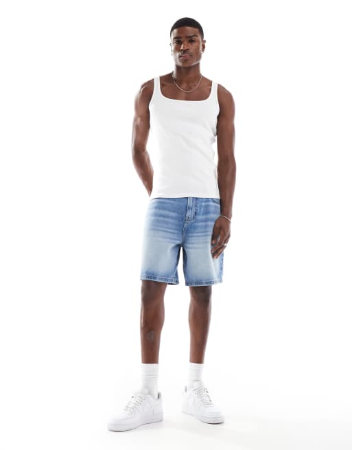 ASOS DESIGN muscle fit rib tank top with square neck in white