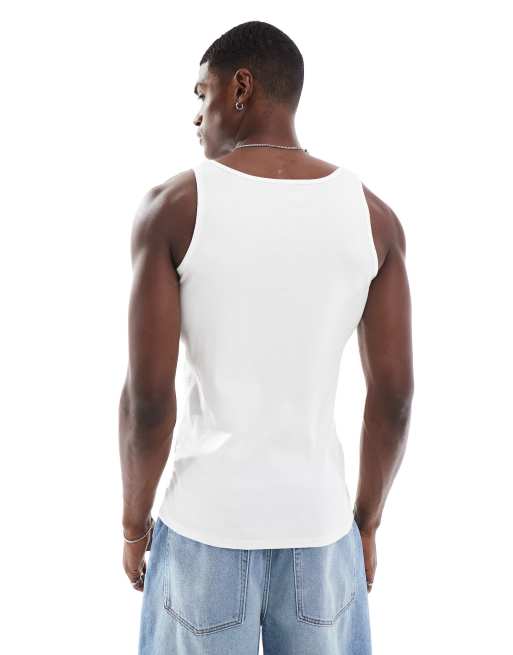 ASOS DESIGN muscle fit rib tank top with square neck in white