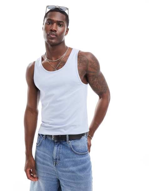 ASOS DESIGN essential muscle fit singlet in light blue - view 1