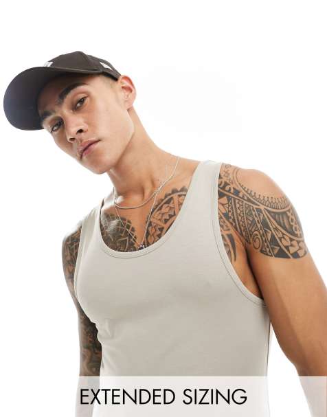 ASOS DESIGN essential muscle fit singlet in stone - view 1