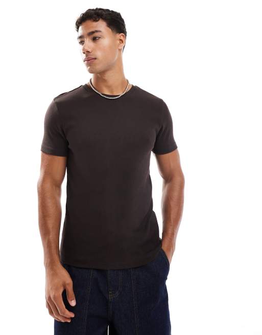 ASOS DESIGN essential muscle fit t-shirt in brown rib   