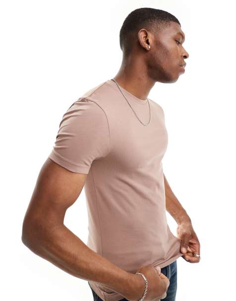 ASOS DESIGN essential muscle fit t-shirt in brown - view 1