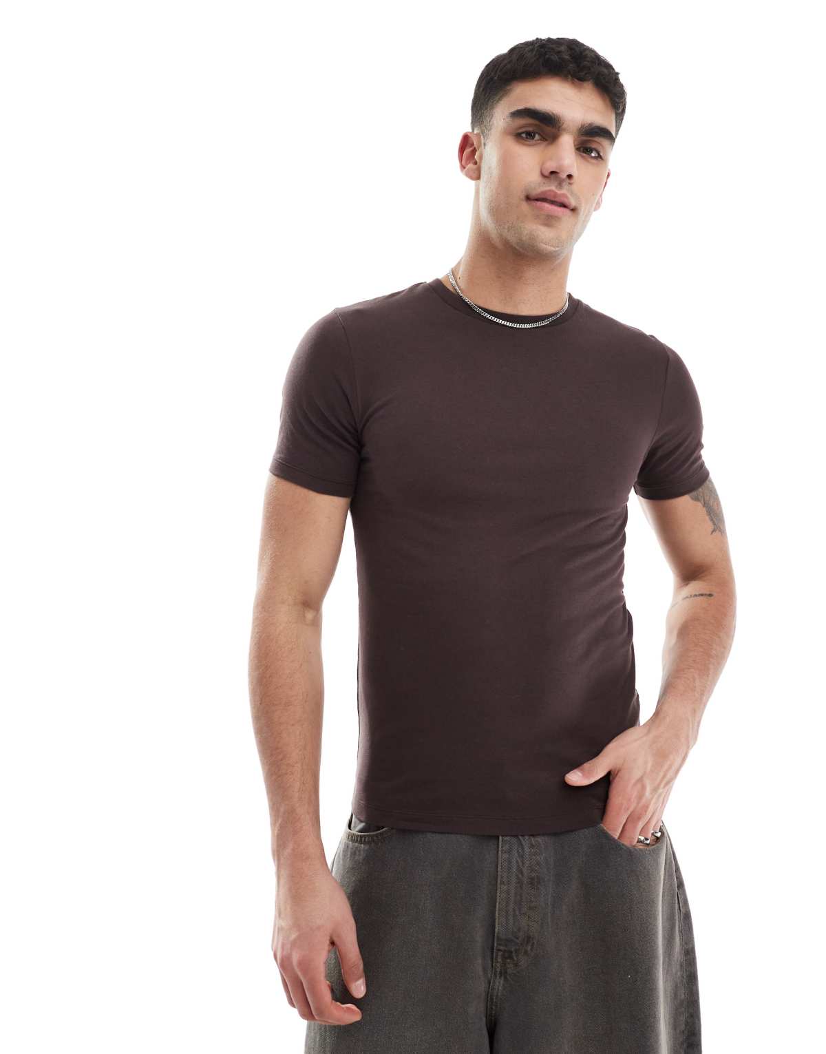 ASOS DESIGN essential muscle fit t-shirt in brown