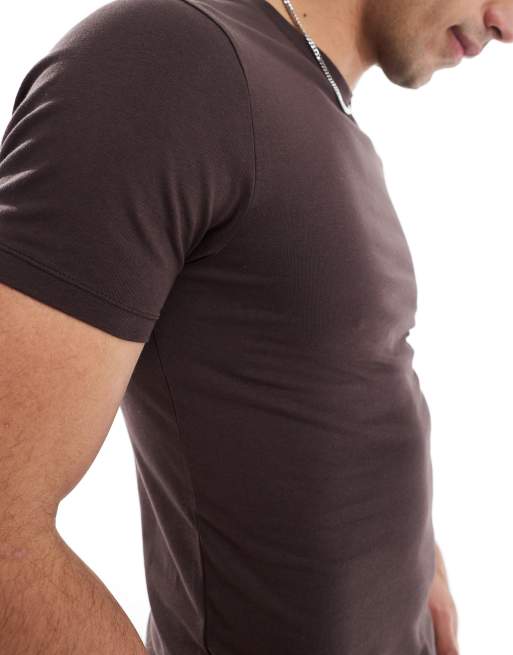 ASOS DESIGN essential muscle fit t-shirt in brown