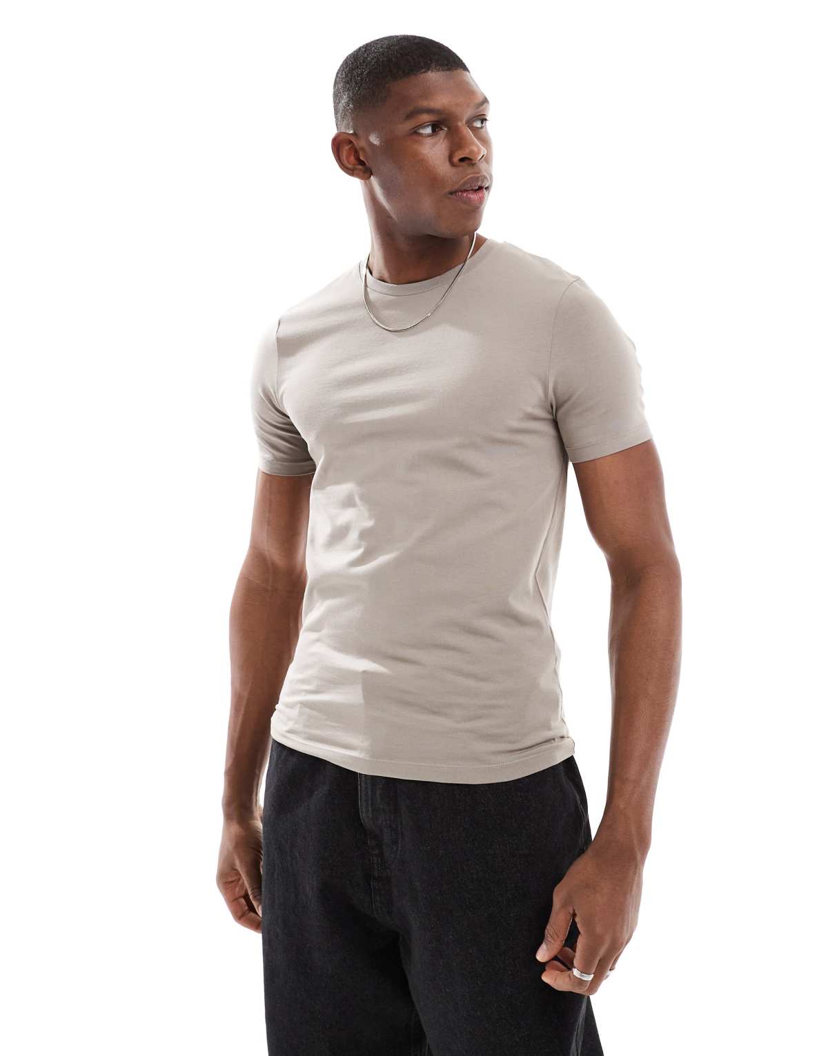 ASOS DESIGN essential muscle fit t-shirt in stone