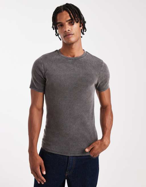 ASOS DESIGN essential muscle fit t-shirt in washed black 