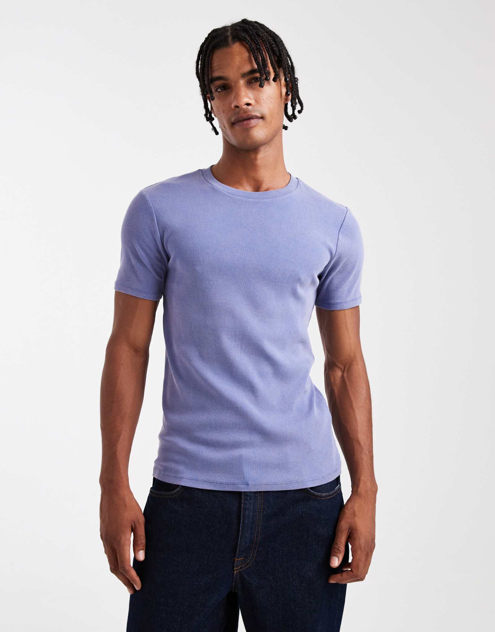 Футболка ASOS DESIGN essential muscle fit в стиранном синем цвете 